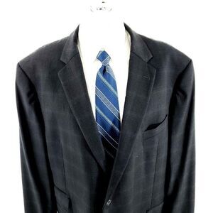 DAMAGED‎ Joseph Abboud Reda Super 110s Wool 2 Button Blazer 48L Gray Windowpane